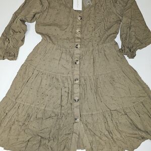 Anthropologie - By The River - Babydoll Olive Mini Dress M